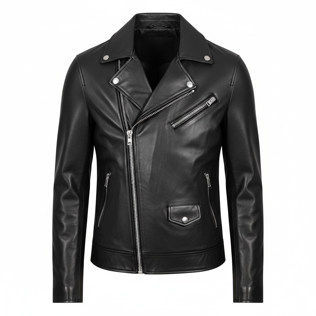 Black Leather Biker Jacket for Men