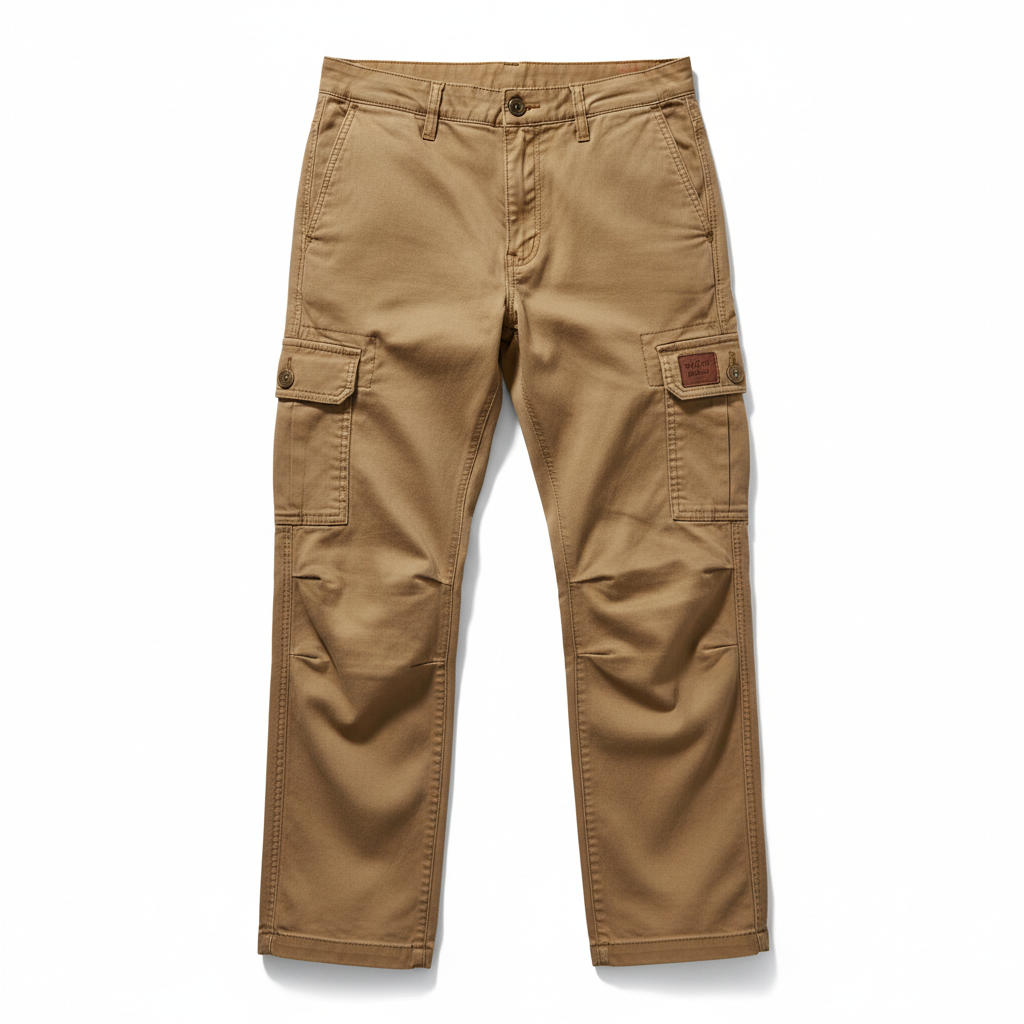 Khaki Cargo Trousers with Multi-Pocket Design for Men