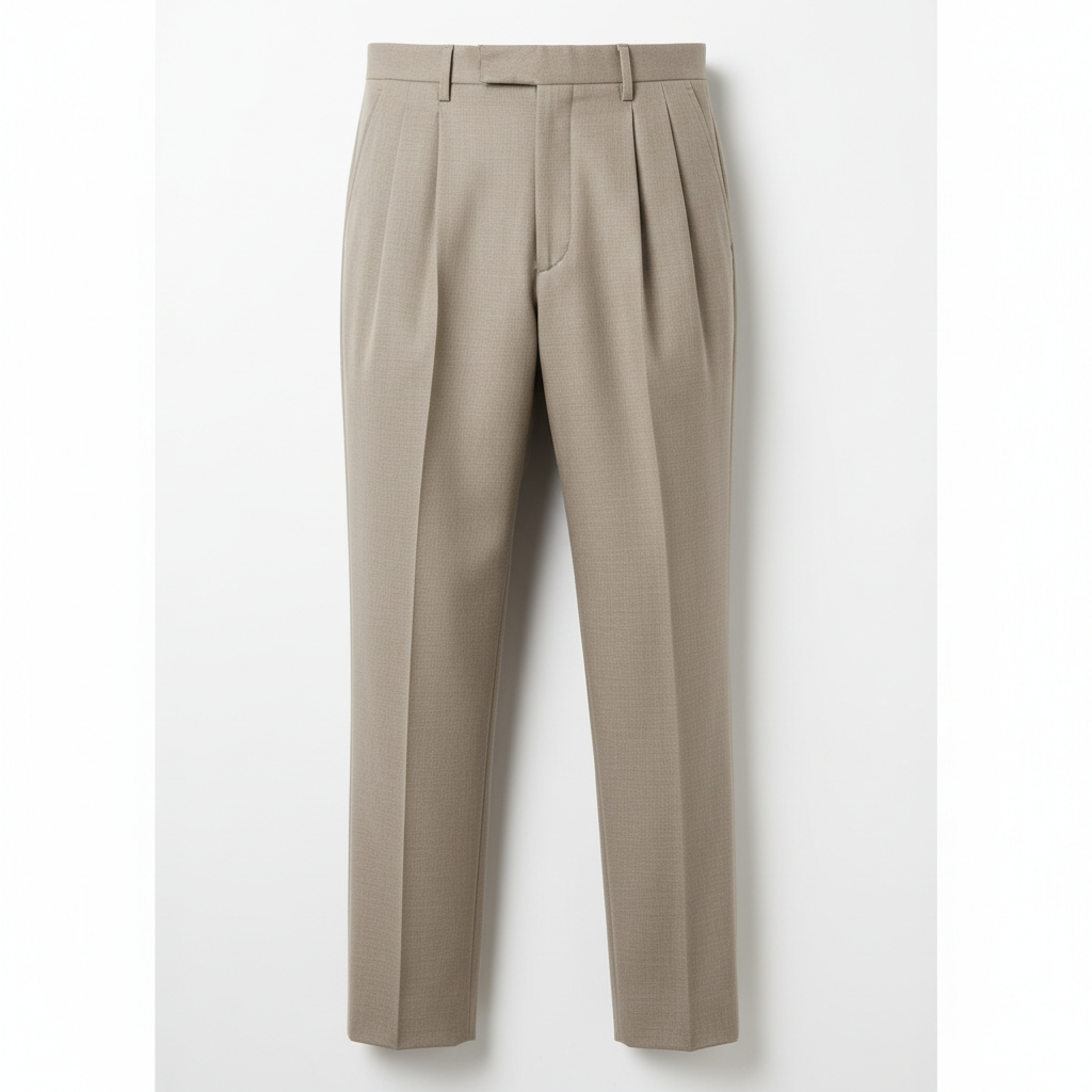 Beige Dress Trousers with Pleated Front for Men