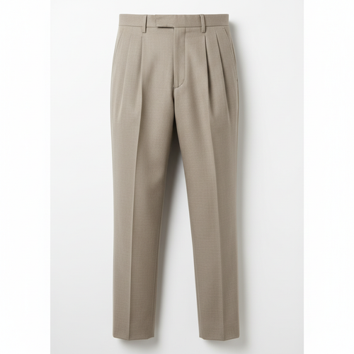 Beige Dress Trousers with Pleated Front for Men