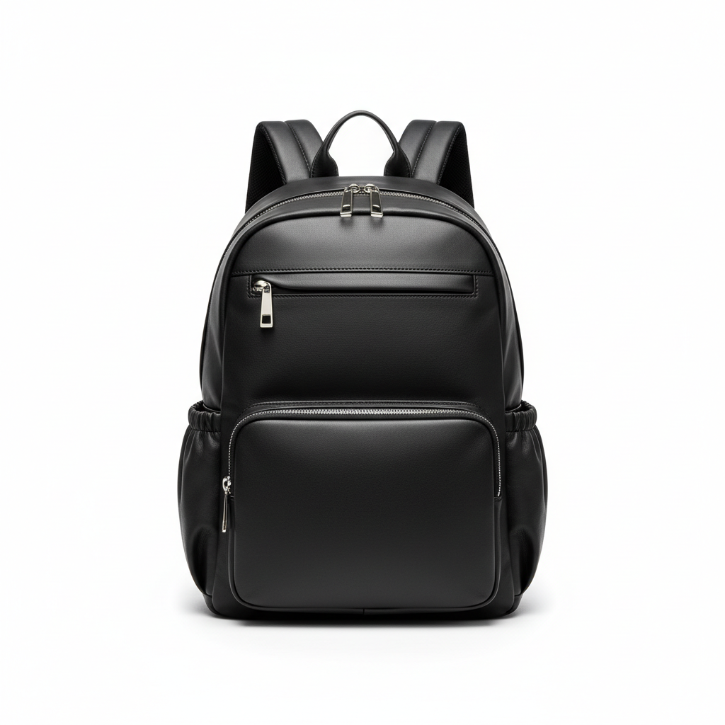 Black Leather Backpack Multi-Compartment