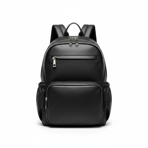 Black Leather Backpack Multi-Compartment